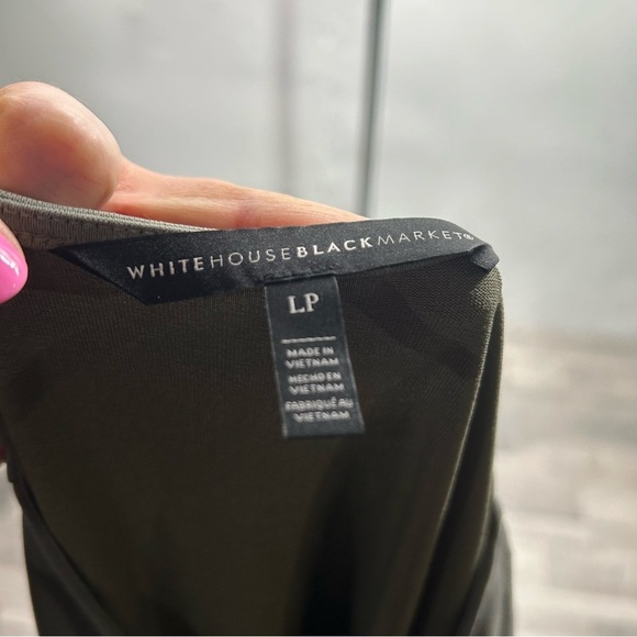 White House Black Market Green V-Neck Short Sleeve Dress LP - Picture 4 of 6